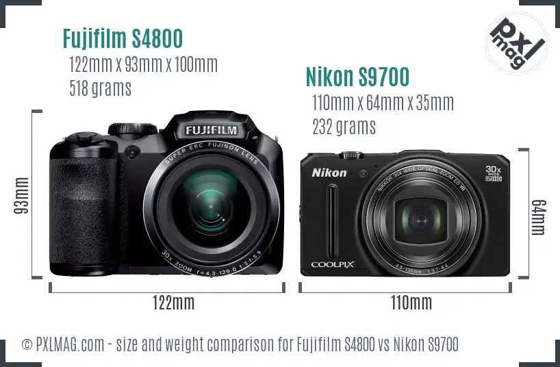 Fujifilm S4800 vs Nikon S9700 size comparison