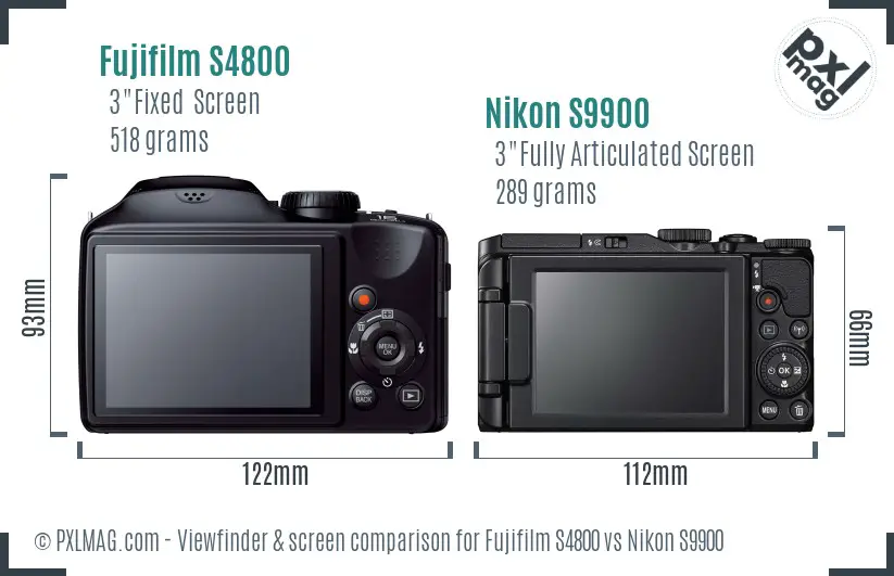 Fujifilm S4800 vs Nikon S9900 Screen and Viewfinder comparison