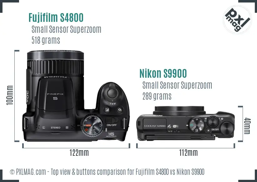 Fujifilm S4800 vs Nikon S9900 top view buttons comparison