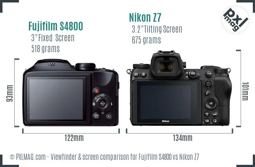 Fujifilm S4800 vs Nikon Z7 Screen and Viewfinder comparison