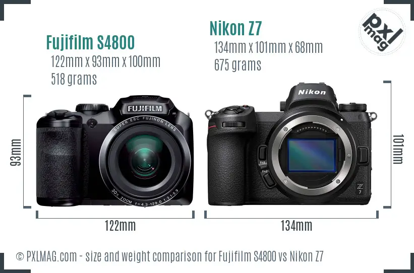 Fujifilm S4800 vs Nikon Z7 size comparison