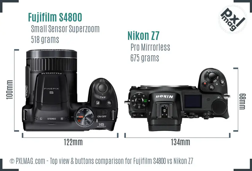 Fujifilm S4800 vs Nikon Z7 top view buttons comparison