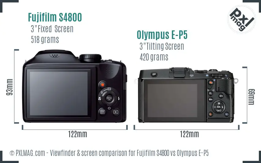 Fujifilm S4800 vs Olympus E-P5 Screen and Viewfinder comparison