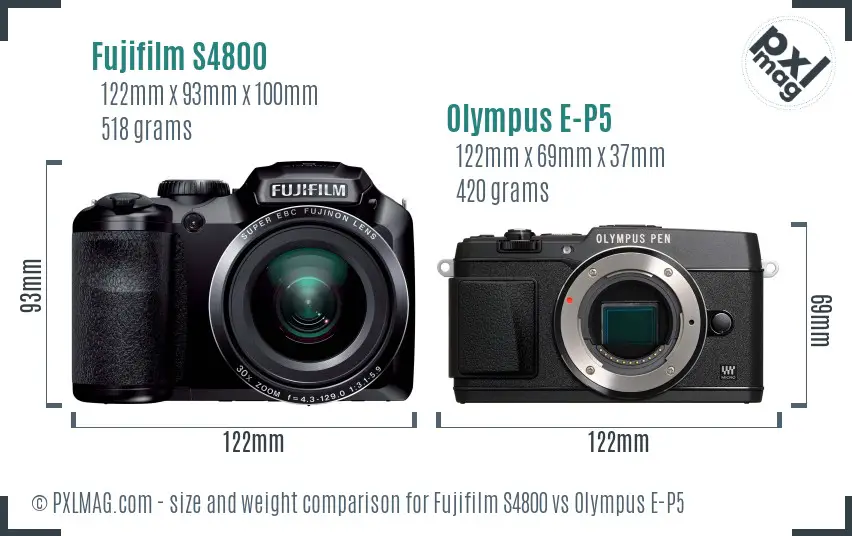 Fujifilm S4800 vs Olympus E-P5 size comparison