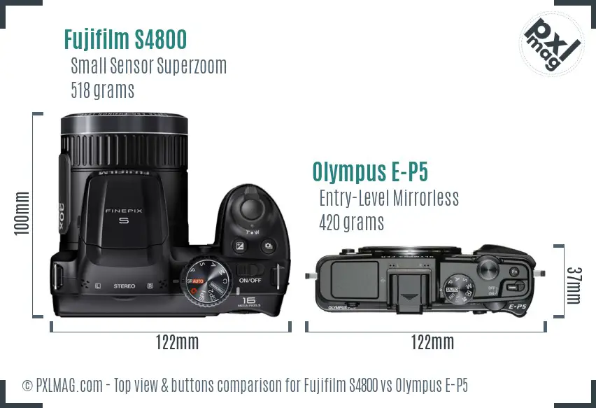 Fujifilm S4800 vs Olympus E-P5 top view buttons comparison