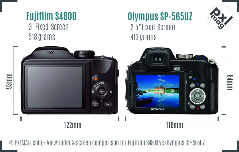 Fujifilm S4800 vs Olympus SP-565UZ Screen and Viewfinder comparison