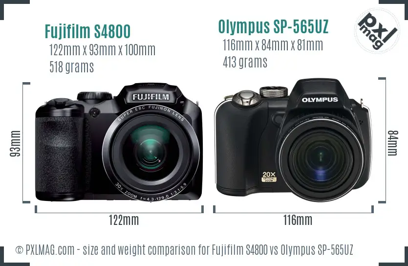 Fujifilm S4800 vs Olympus SP-565UZ size comparison