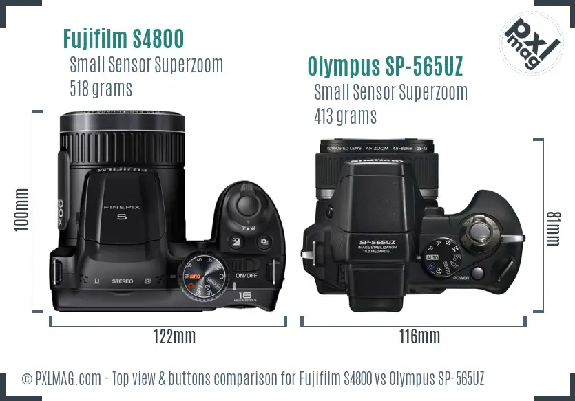 Fujifilm S4800 vs Olympus SP-565UZ top view buttons comparison