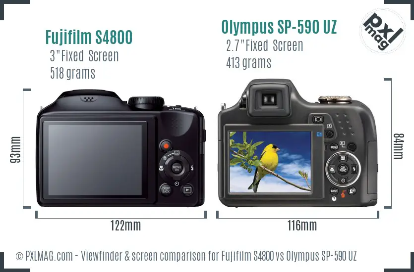 Fujifilm S4800 vs Olympus SP-590 UZ Screen and Viewfinder comparison