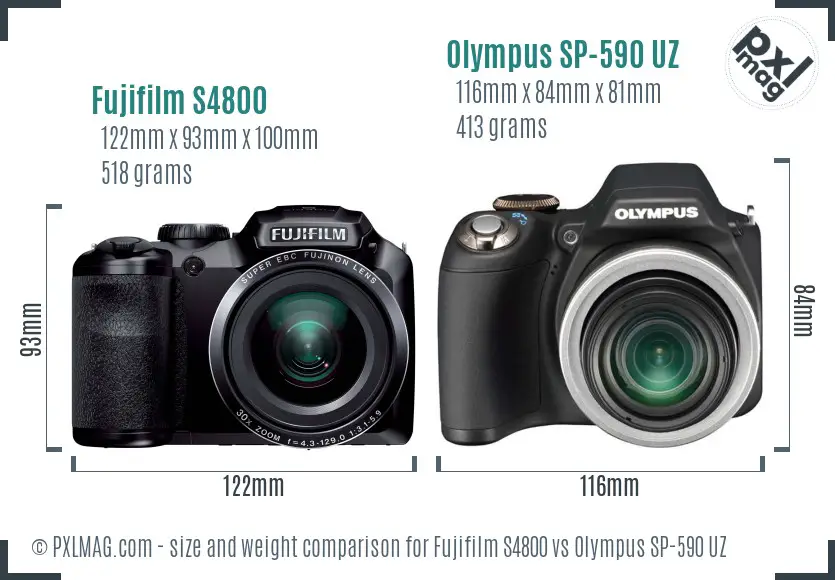 Fujifilm S4800 vs Olympus SP-590 UZ size comparison