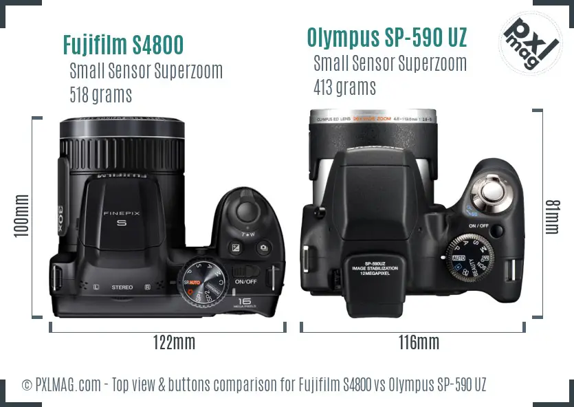 Fujifilm S4800 vs Olympus SP-590 UZ top view buttons comparison