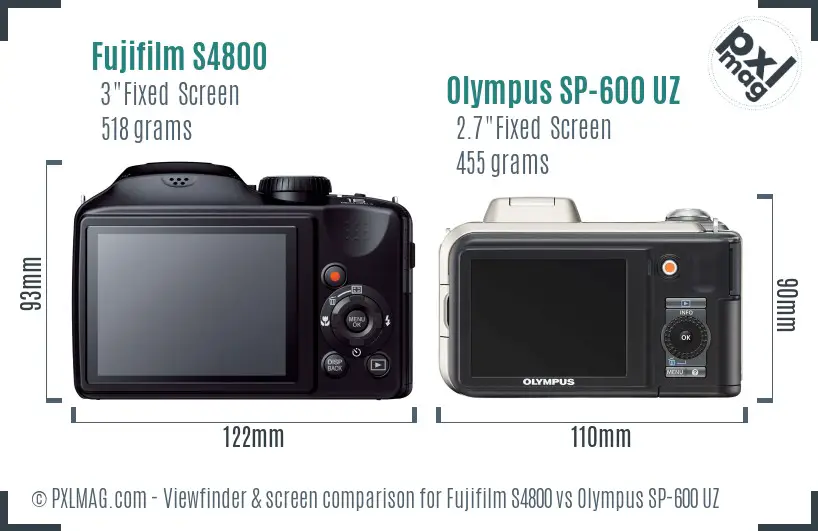 Fujifilm S4800 vs Olympus SP-600 UZ Screen and Viewfinder comparison