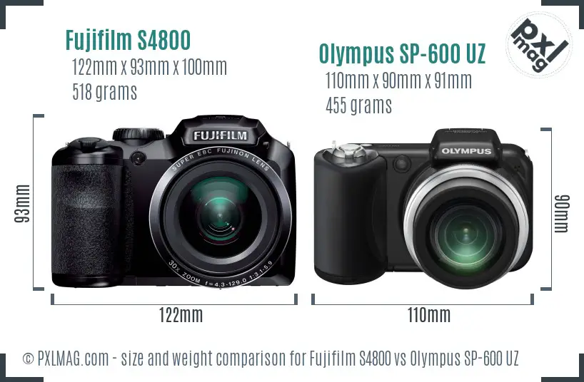 Fujifilm S4800 vs Olympus SP-600 UZ size comparison