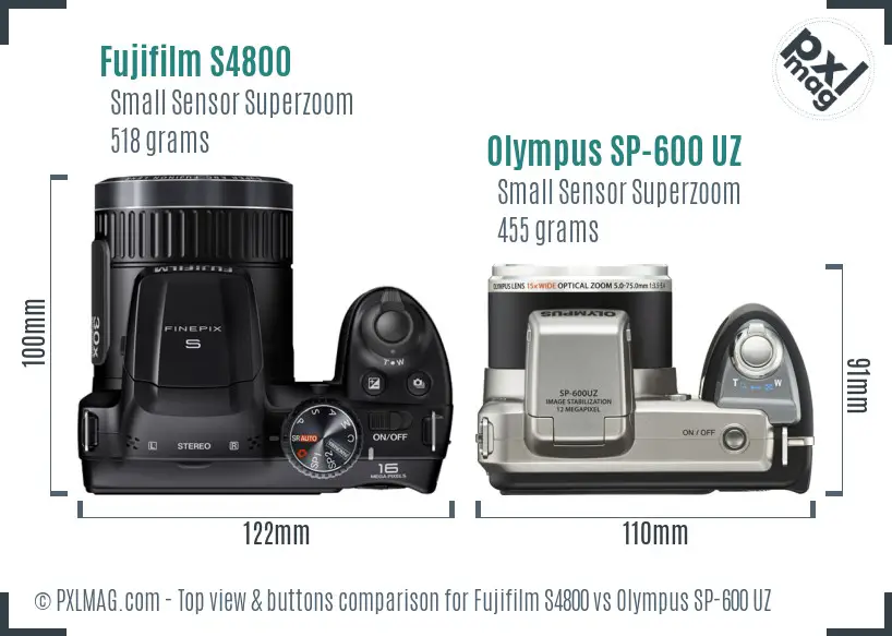 Fujifilm S4800 vs Olympus SP-600 UZ top view buttons comparison
