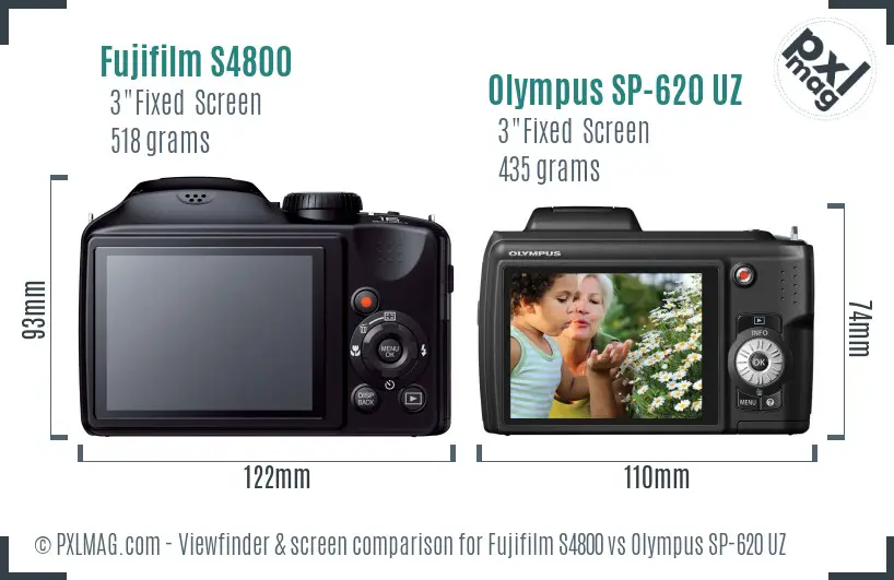 Fujifilm S4800 vs Olympus SP-620 UZ Screen and Viewfinder comparison