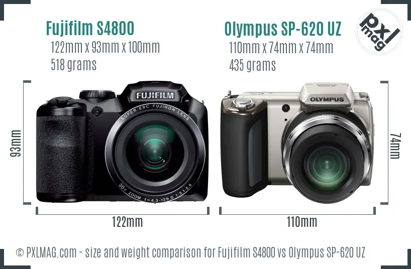 Fujifilm S4800 vs Olympus SP-620 UZ size comparison