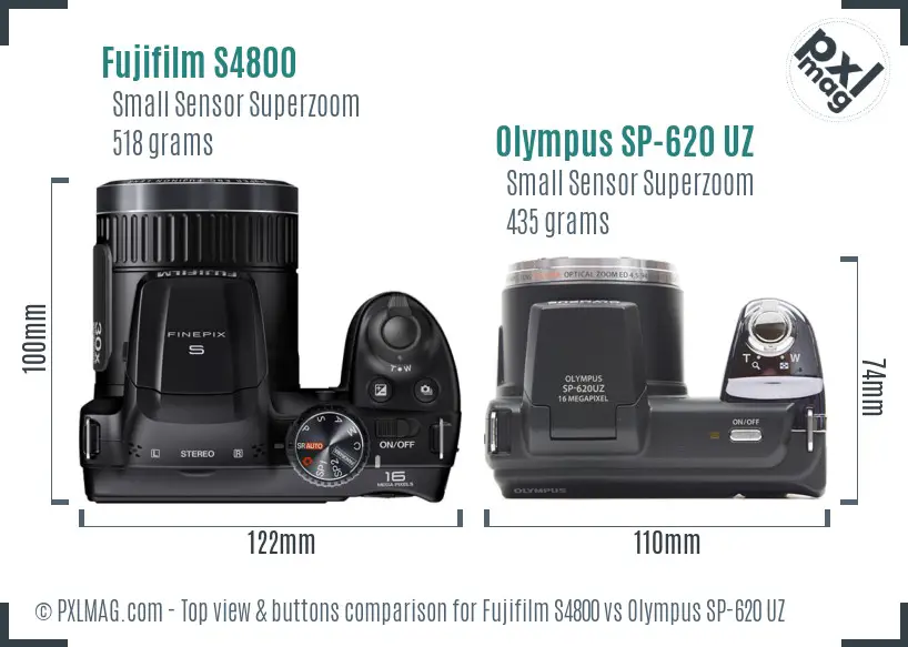 Fujifilm S4800 vs Olympus SP-620 UZ top view buttons comparison