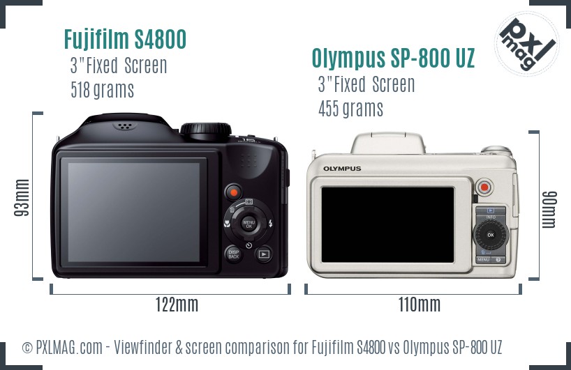 Fujifilm S4800 vs Olympus SP-800 UZ Screen and Viewfinder comparison