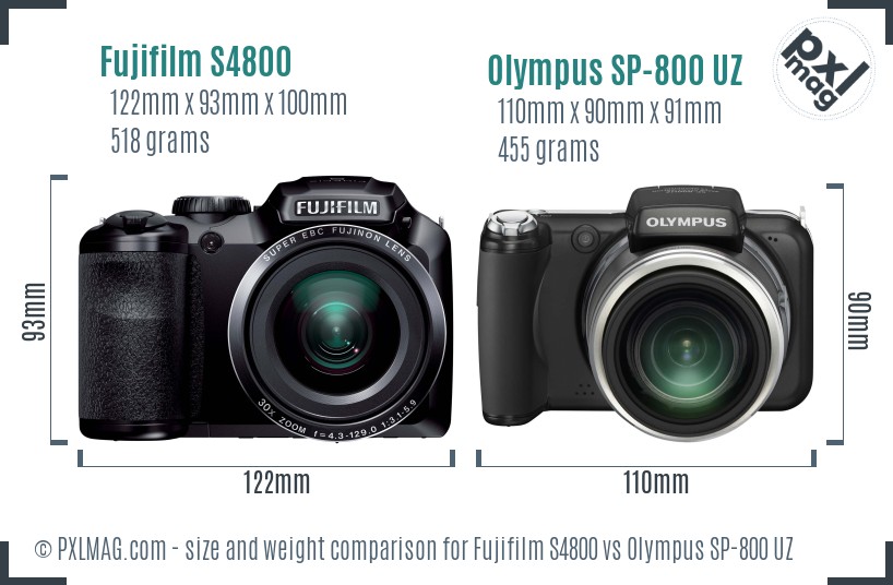 Fujifilm S4800 vs Olympus SP-800 UZ size comparison