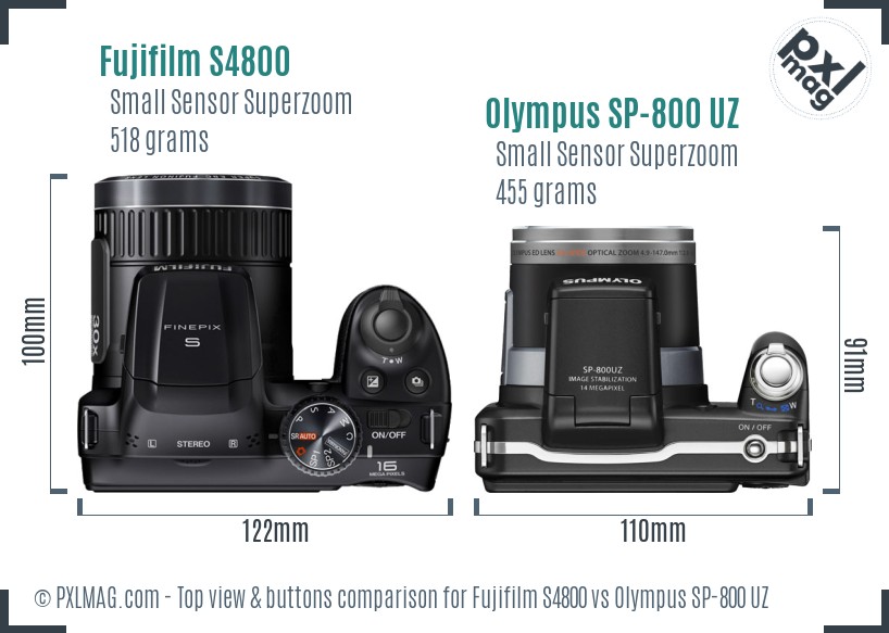 Fujifilm S4800 vs Olympus SP-800 UZ top view buttons comparison
