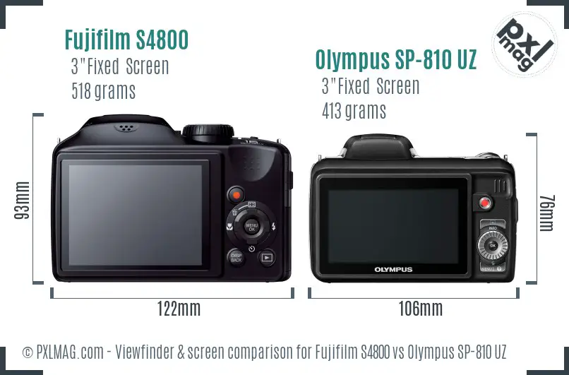 Fujifilm S4800 vs Olympus SP-810 UZ Screen and Viewfinder comparison Fujifilm S4800 vs Olympus SP-810 UZ Screen and Viewfinder comparison