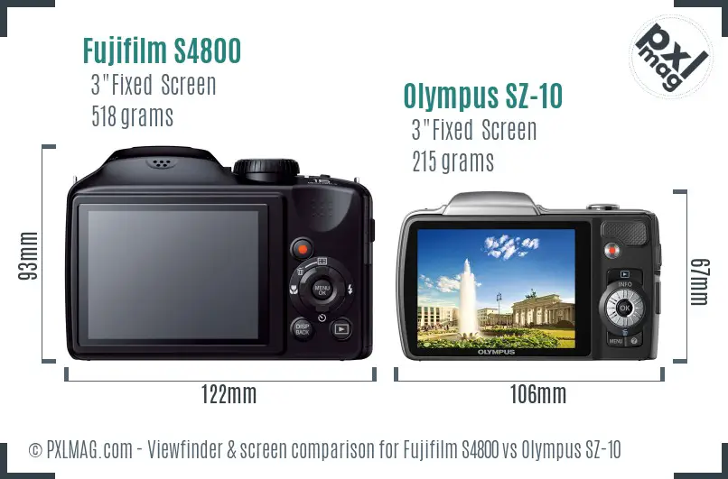 Fujifilm S4800 vs Olympus SZ-10 Screen and Viewfinder comparison