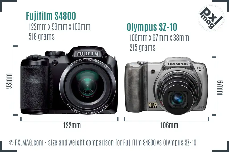 Fujifilm S4800 vs Olympus SZ-10 size comparison