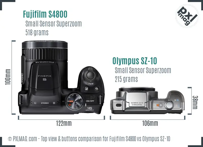Fujifilm S4800 vs Olympus SZ-10 top view buttons comparison