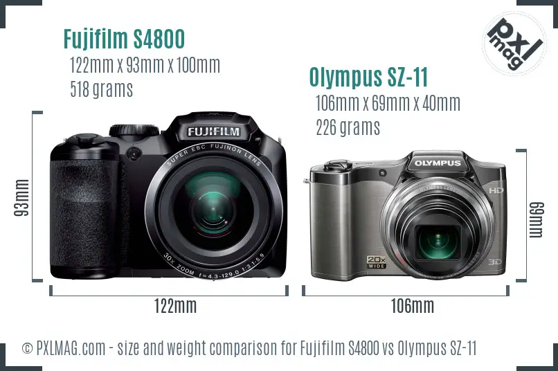 Fujifilm S4800 vs Olympus SZ-11 size comparison Fujifilm S4800 vs Olympus SZ-11 size comparison