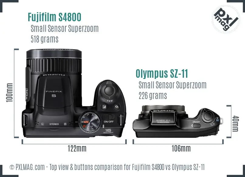 Fujifilm S4800 vs Olympus SZ-11 top view buttons comparison Fujifilm S4800 vs Olympus SZ-11 top view buttons comparison