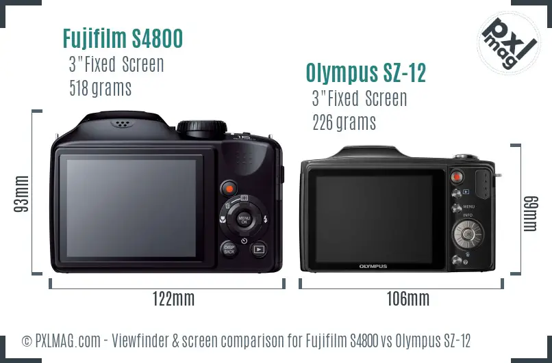 Fujifilm S4800 vs Olympus SZ-12 Screen and Viewfinder comparison