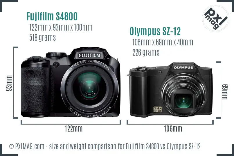 Fujifilm S4800 vs Olympus SZ-12 size comparison