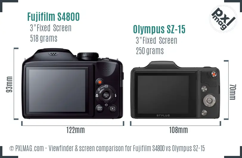 Fujifilm S4800 vs Olympus SZ-15 Screen and Viewfinder comparison