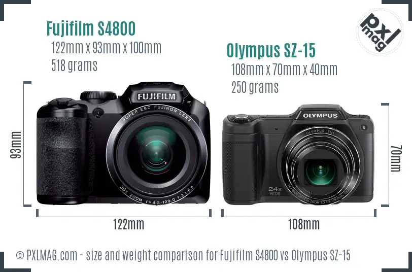 Fujifilm S4800 vs Olympus SZ-15 size comparison