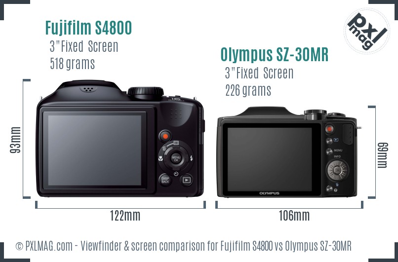 Fujifilm S4800 vs Olympus SZ-30MR Screen and Viewfinder comparison