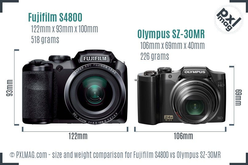 Fujifilm S4800 vs Olympus SZ-30MR size comparison