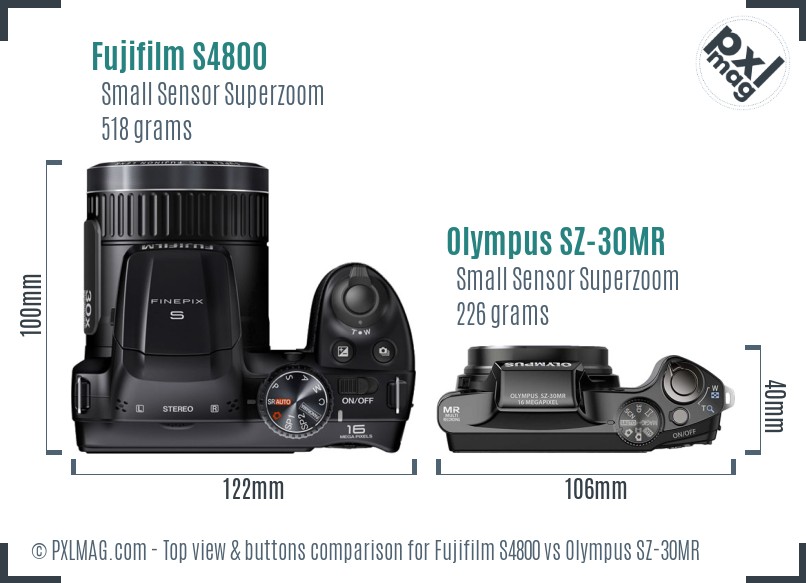 Fujifilm S4800 vs Olympus SZ-30MR top view buttons comparison