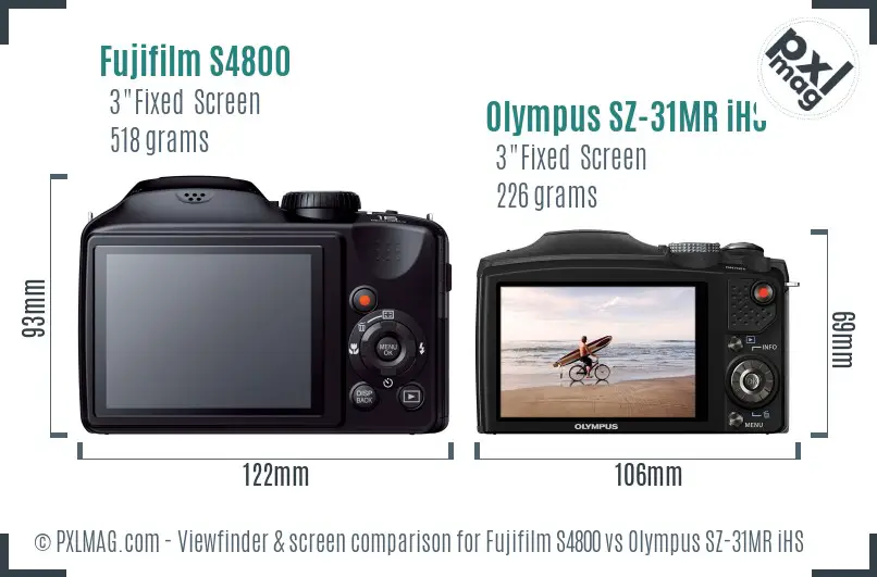 Fujifilm S4800 vs Olympus SZ-31MR iHS Screen and Viewfinder comparison