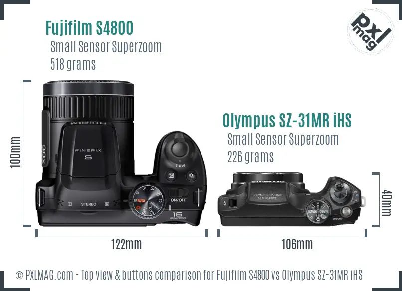 Fujifilm S4800 vs Olympus SZ-31MR iHS top view buttons comparison