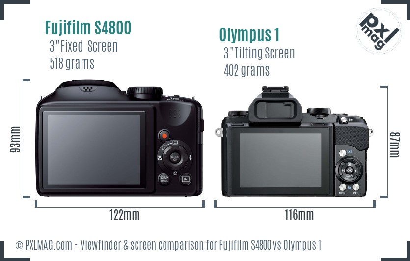 Fujifilm S4800 vs Olympus 1 Screen and Viewfinder comparison