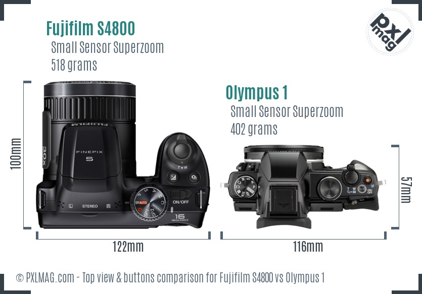 Fujifilm S4800 vs Olympus 1 top view buttons comparison