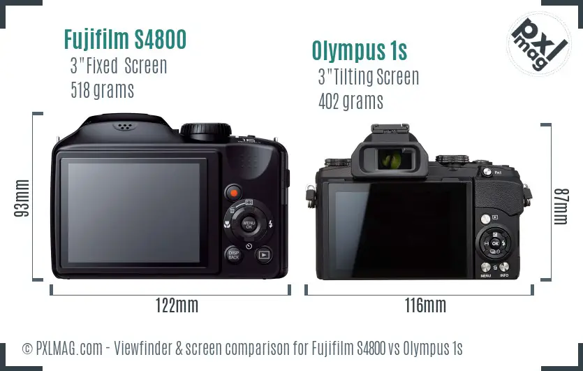 Fujifilm S4800 vs Olympus 1s Screen and Viewfinder comparison