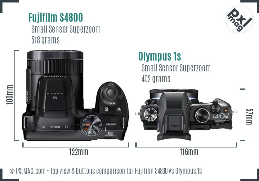 Fujifilm S4800 vs Olympus 1s top view buttons comparison