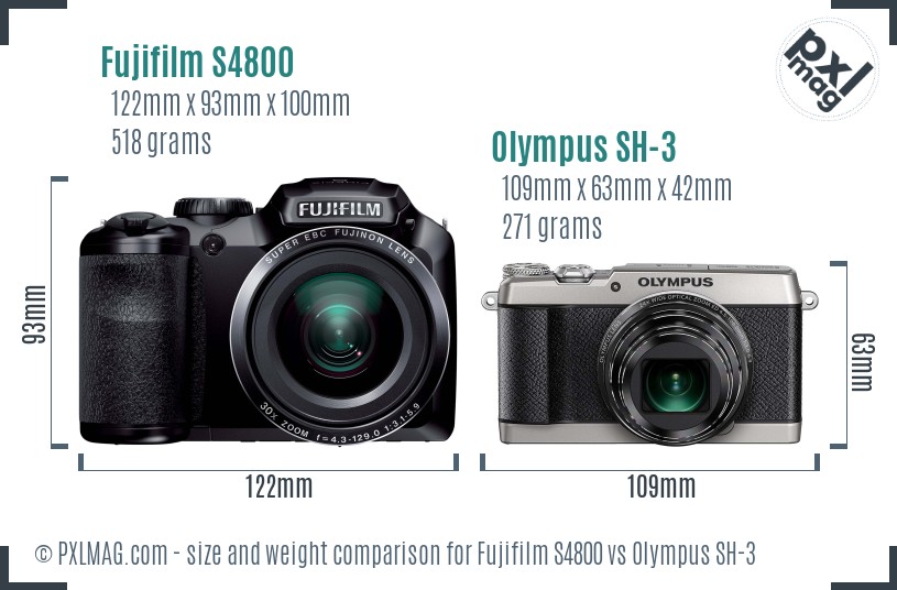 Fujifilm S4800 vs Olympus SH-3 size comparison