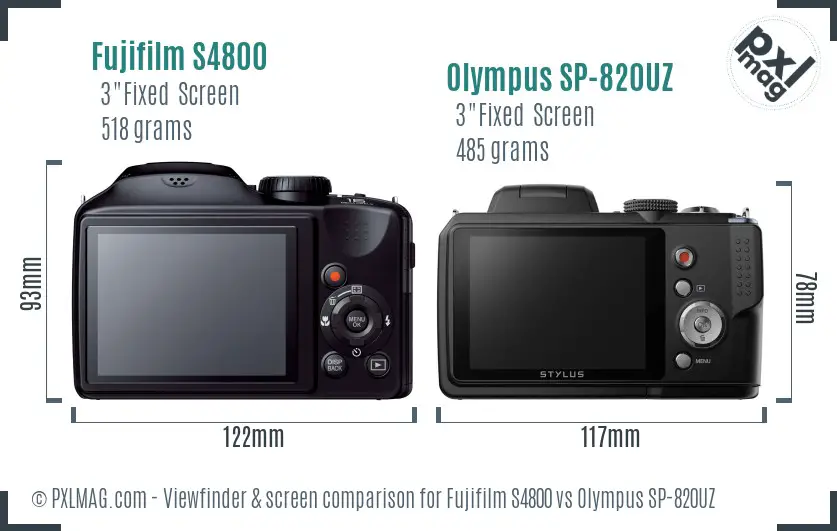 Fujifilm S4800 vs Olympus SP-820UZ Screen and Viewfinder comparison