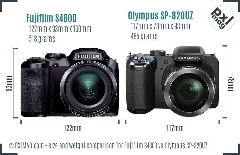 Fujifilm S4800 vs Olympus SP-820UZ size comparison