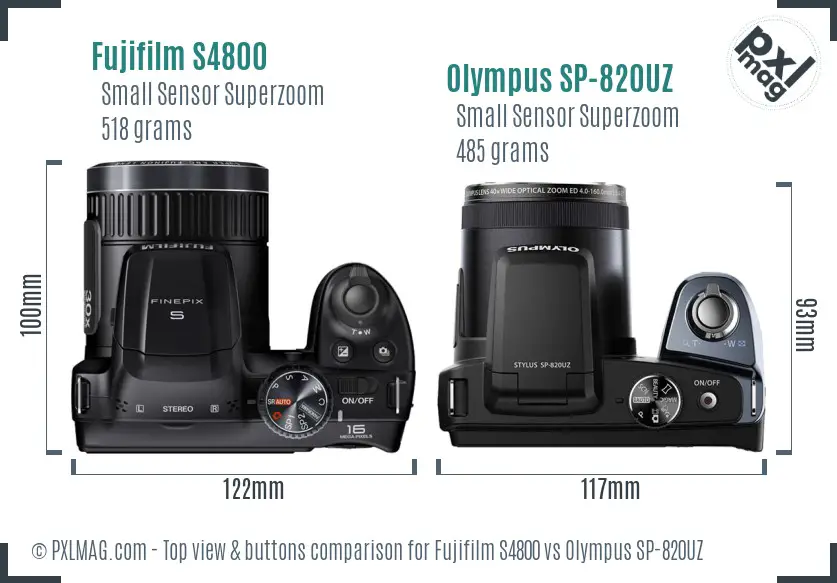 Fujifilm S4800 vs Olympus SP-820UZ top view buttons comparison