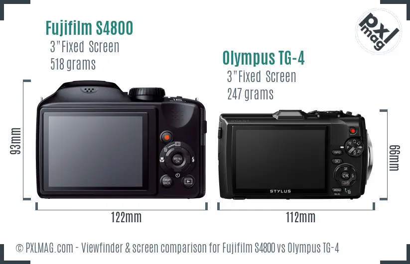 Fujifilm S4800 vs Olympus TG-4 Screen and Viewfinder comparison