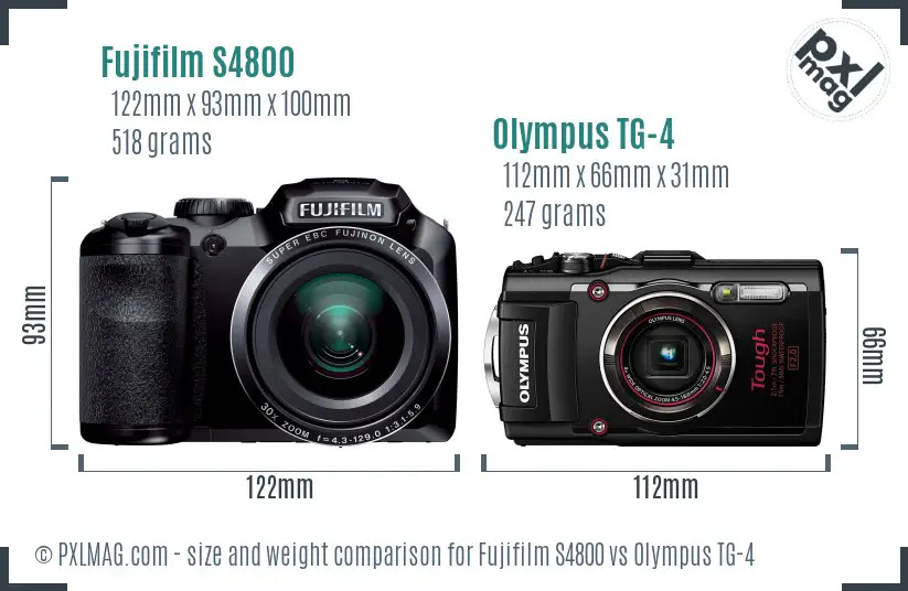 Fujifilm S4800 vs Olympus TG-4 size comparison