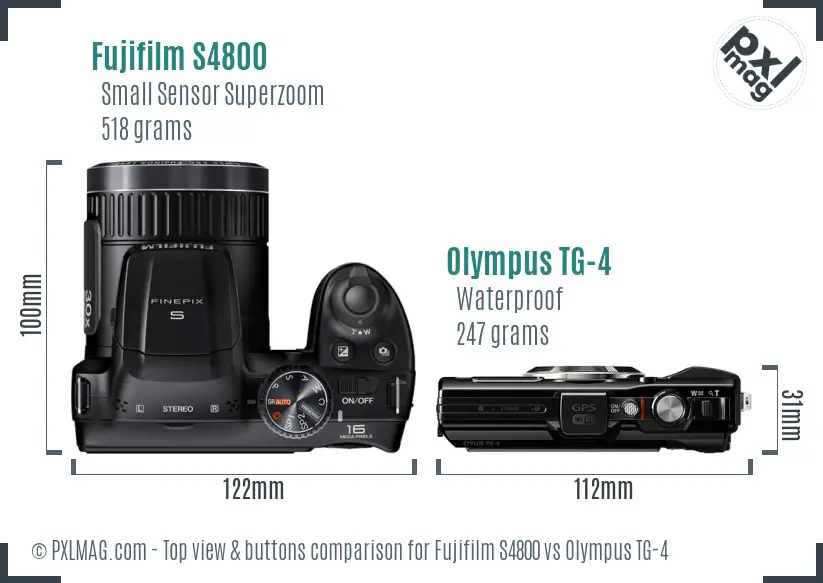 Fujifilm S4800 vs Olympus TG-4 top view buttons comparison